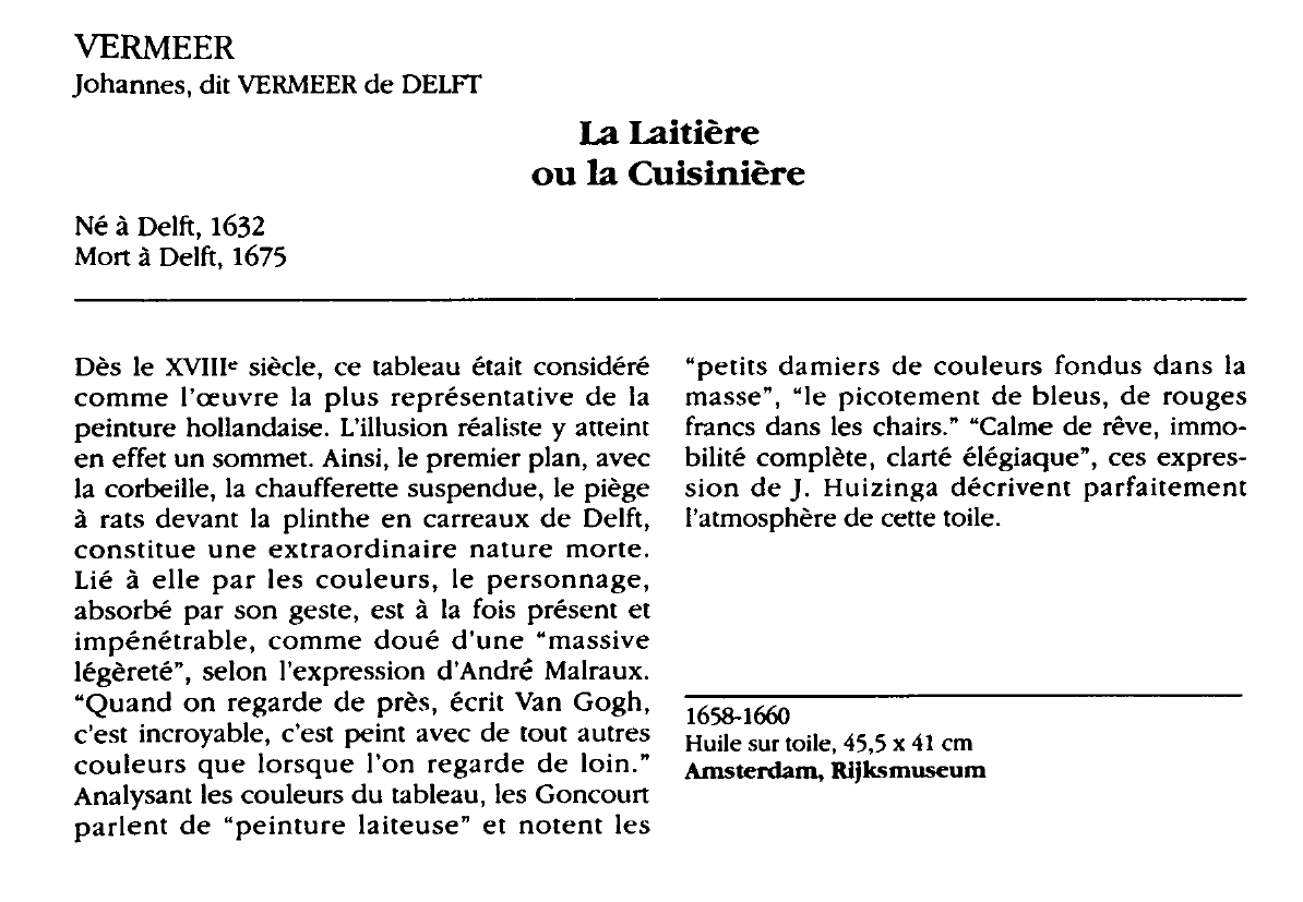Prévisualisation du document VERMEER Johannes : La Laitière ou la Cuisinière