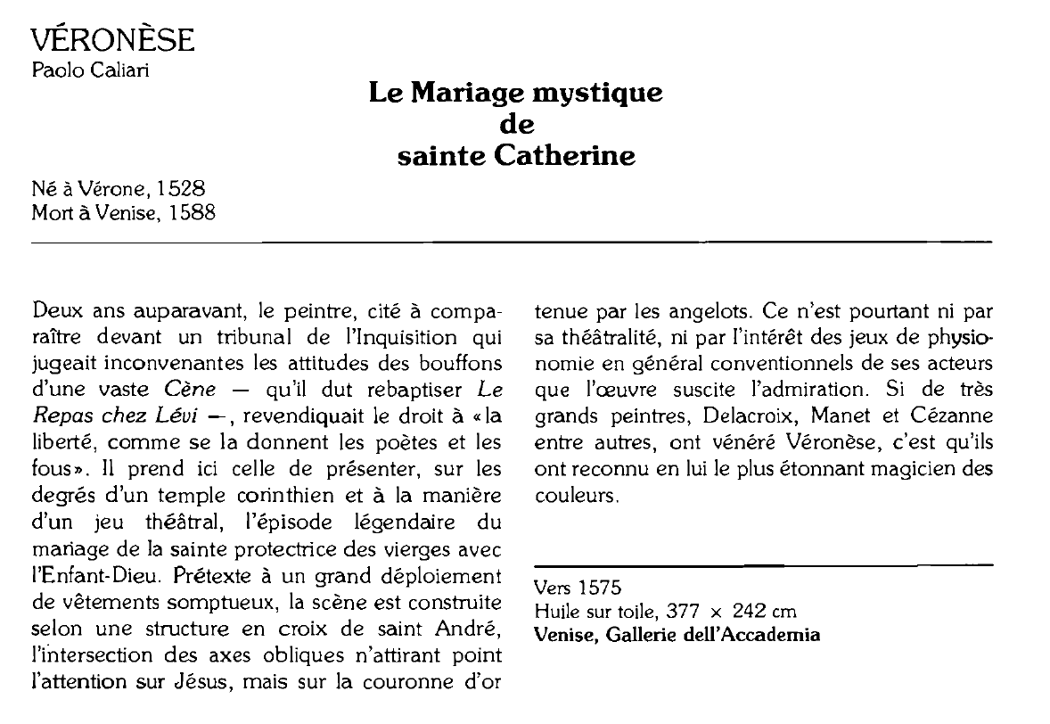 Prévisualisation du document VÉRONÈSE Paolo Caliari : Le Mariage mystique de sainte Catherine