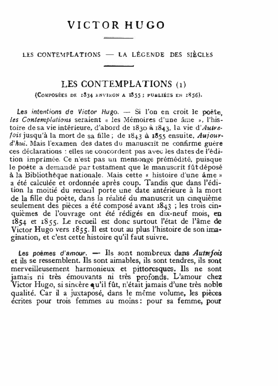 Prévisualisation du document VICTOR H U GO
LES CONTEMPLATIONS

-

LA LÉGENDE

DES SIÈCLES

LES CONTEMPLATIONS ( 1 )
(COMPOSÉES DE 1834 ENVIRON...