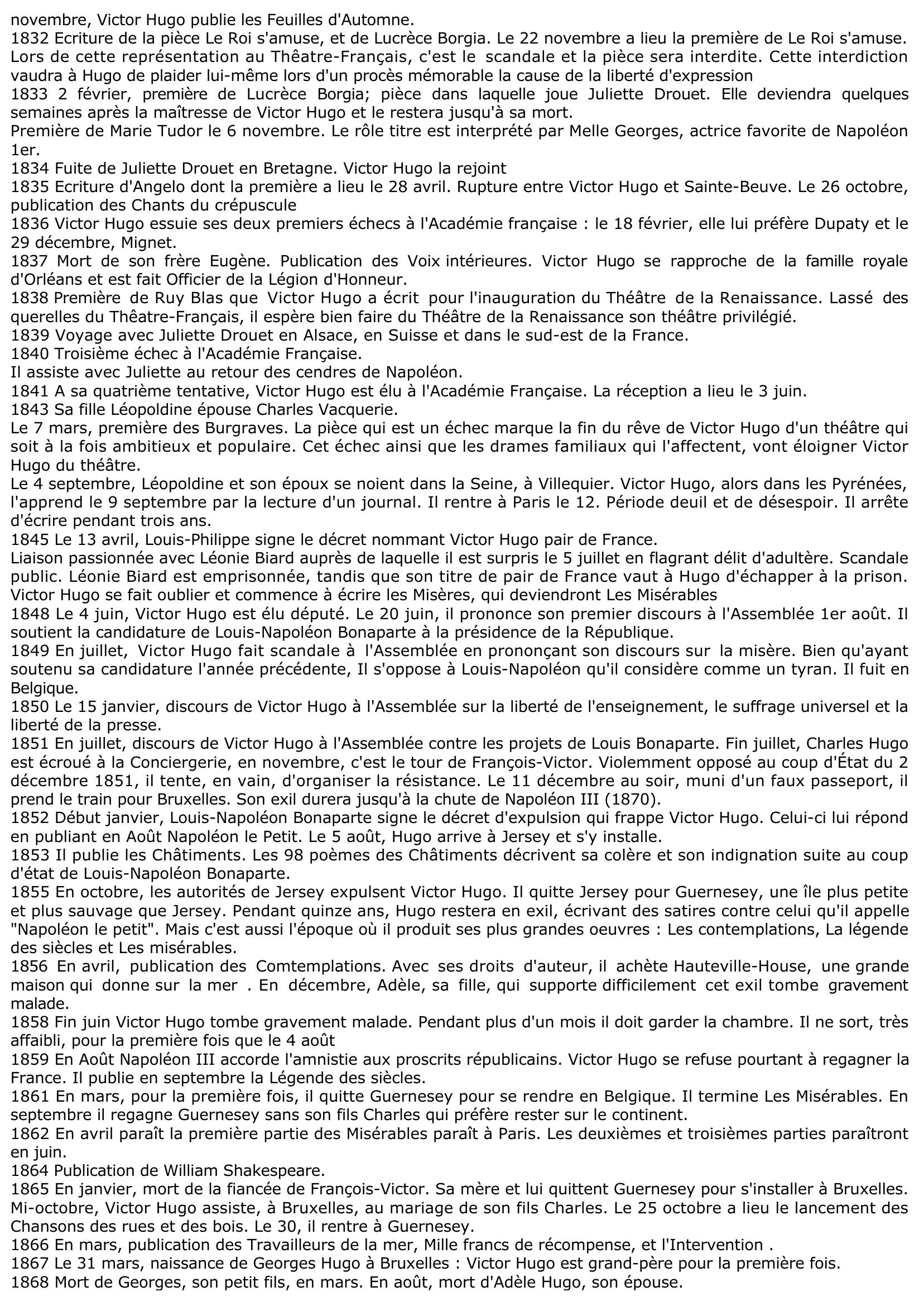 Prévisualisation du document Victor Hugo (chronologie complète)