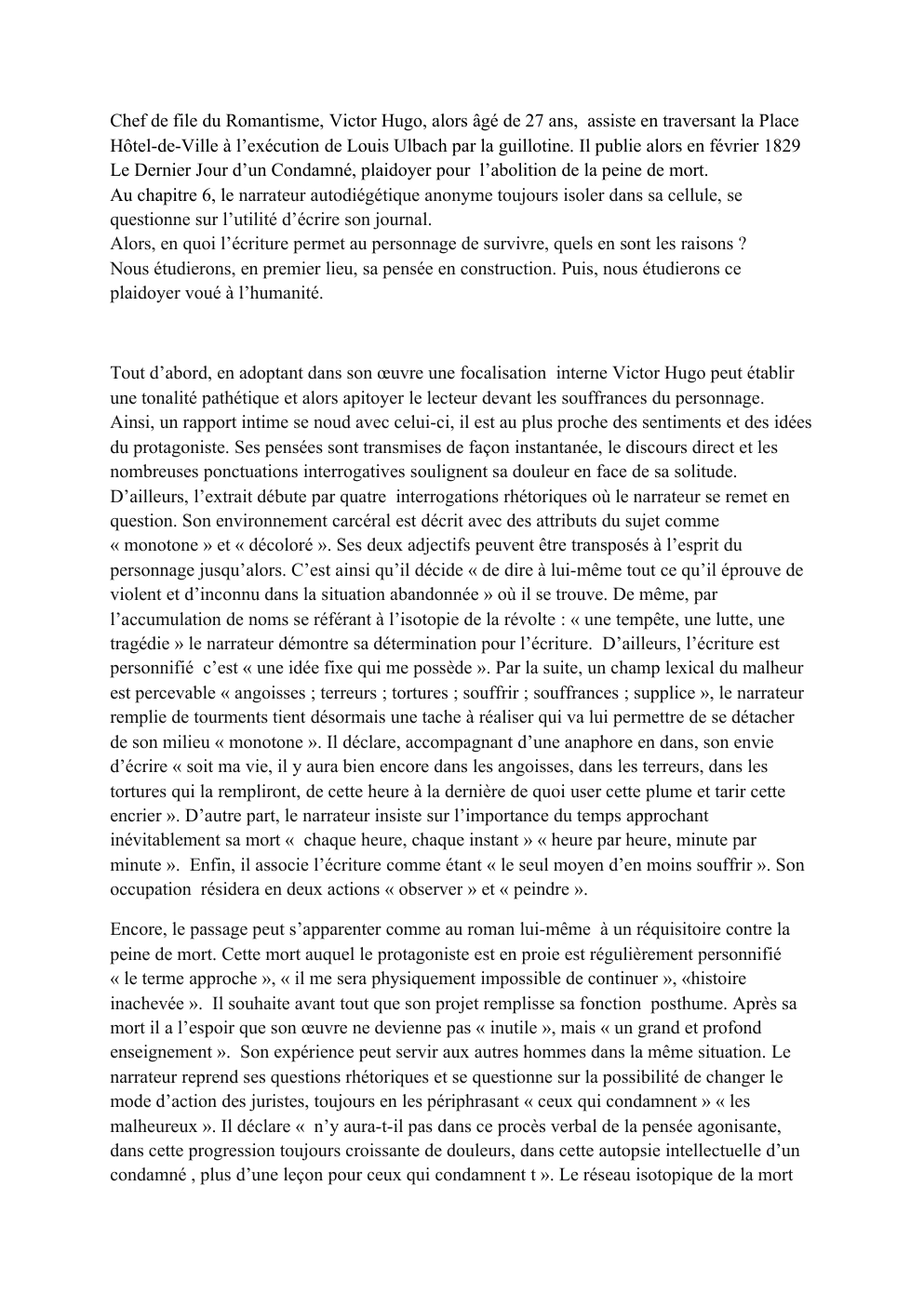 Prévisualisation du document Victor Hugo explication de texte / Dernier jour d'un condamné Chap 6