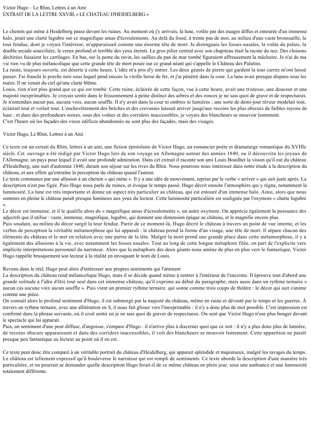 Prévisualisation du document Victor Hugo – Le Rhin, Lettres à un Ami
EXTRAIT DE LA LETTRE XXVIII, « LE CHATEAU D'HEIDELBERG »