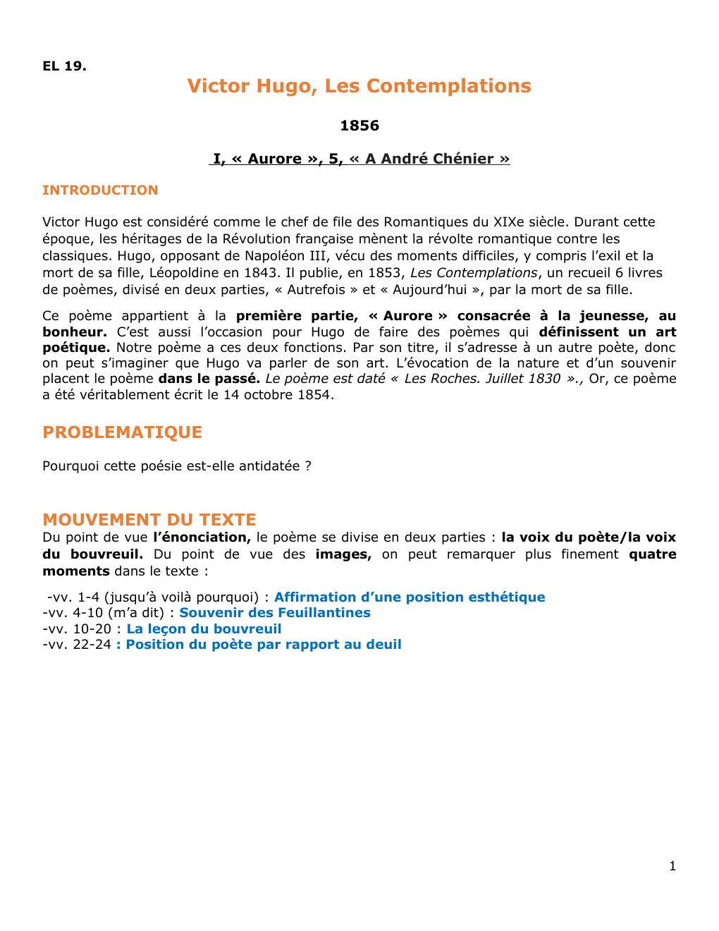 Prévisualisation du document Victor Hugo, Les Contemplations 1856 I, « Aurore », 5, « A André Chénier »