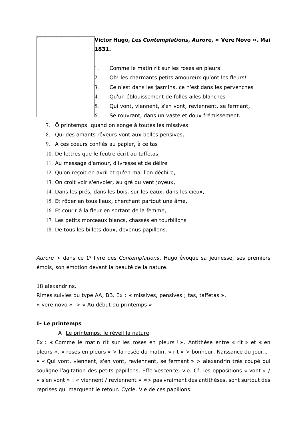 Prévisualisation du document Victor Hugo, Les Contemplations, Aurore, « Vere Novo ». Mai 1831