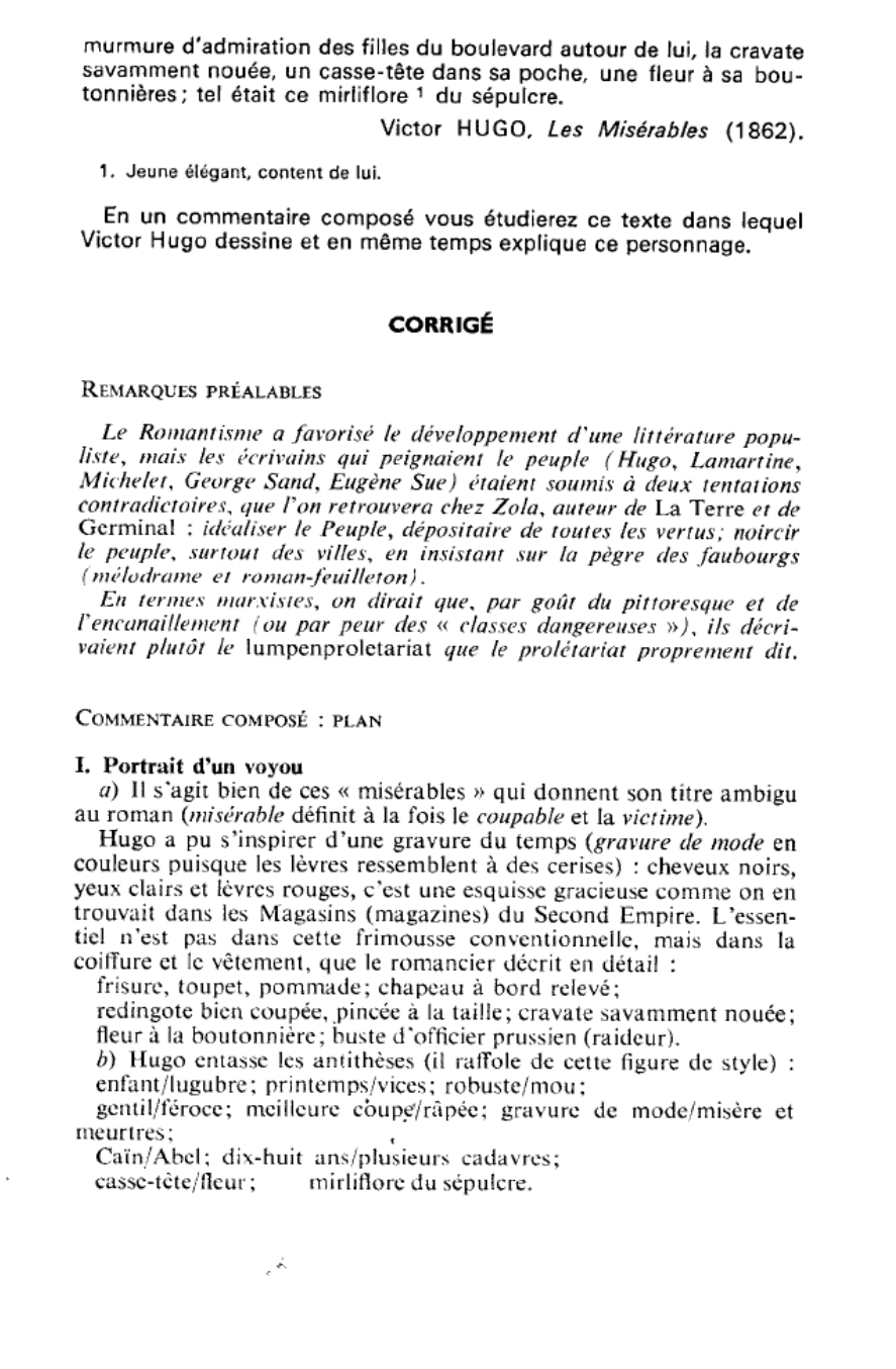 Prévisualisation du document Victor HUGO, Les Misérables (1862). Portrait de Montparnasse. Commentaire