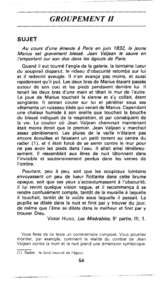 Prévisualisation du document Victor HuGo, Les Misérables, 5° partie, III, 1. Commentaire