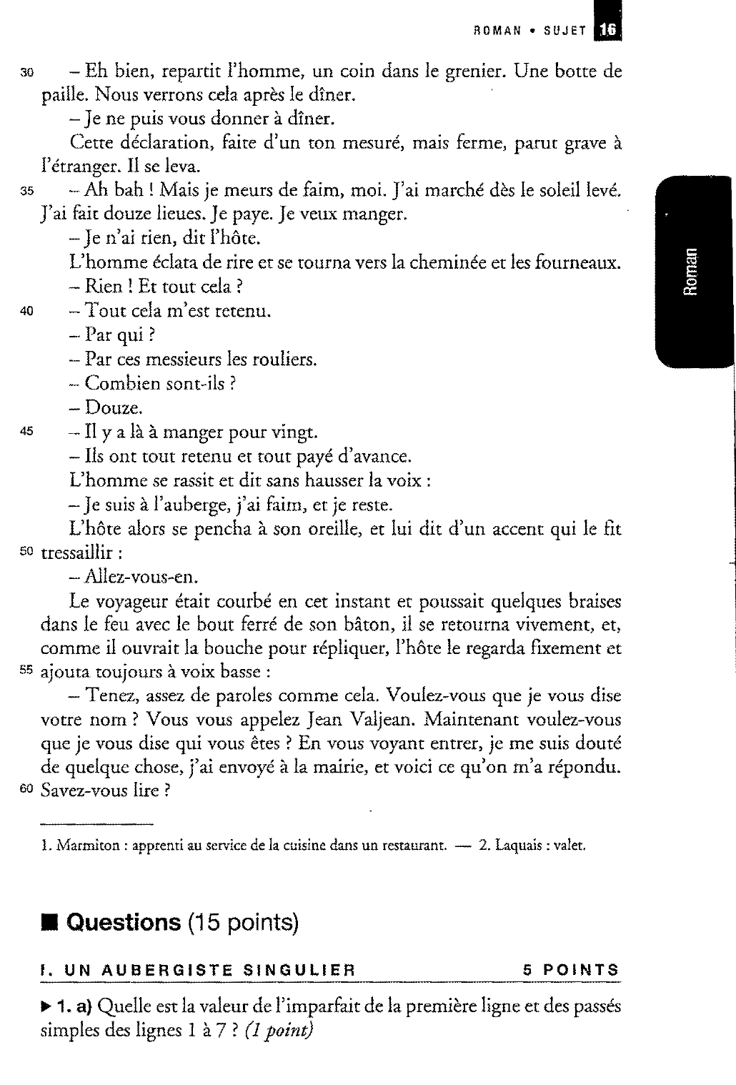 Prévisualisation du document Victor Hugo  Les Misérables - Sujet non corrigé