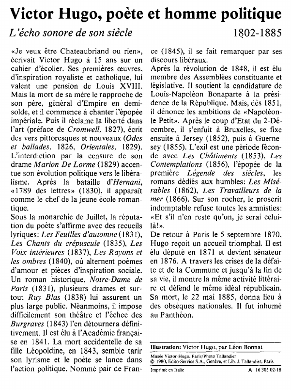 Prévisualisation du document Victor Hugo, poète et homme politiqueL'écho sonore de son siècle.