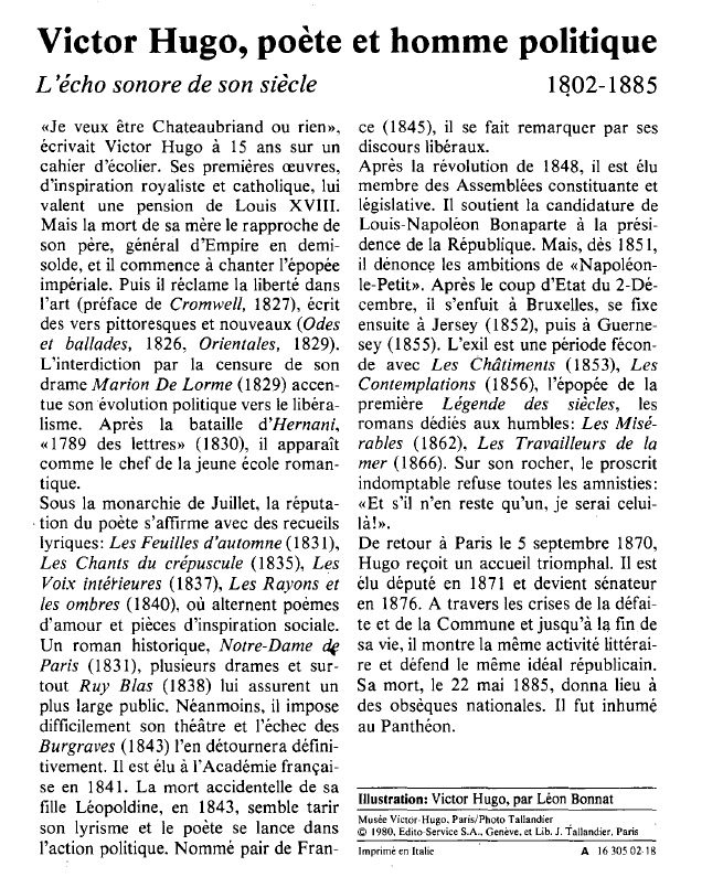 Prévisualisation du document Victor Hugo, poète et homme politiqueL'écho sonore de son siècle.