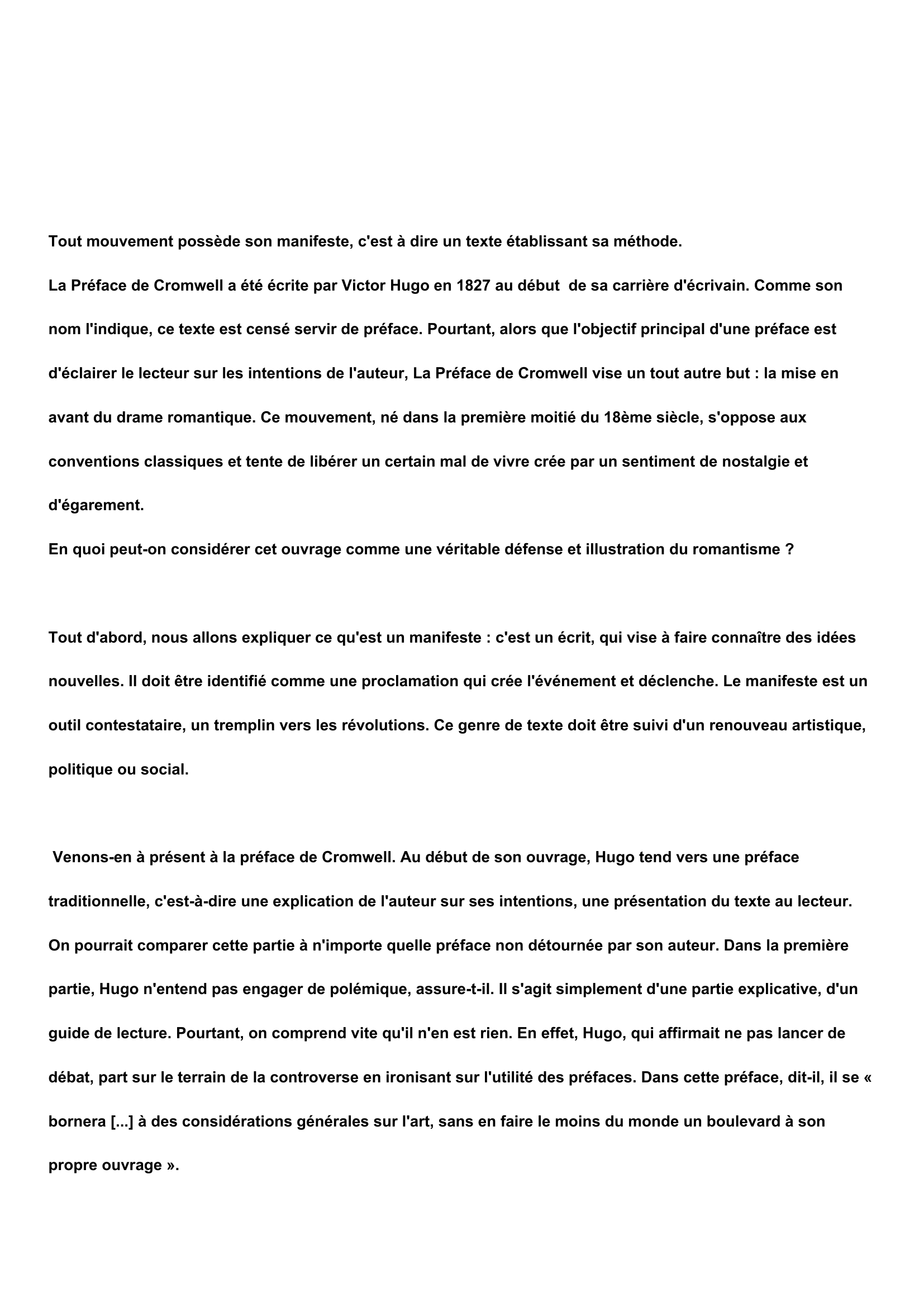 Prévisualisation du document Victor Hugo, Préface de Cromwell