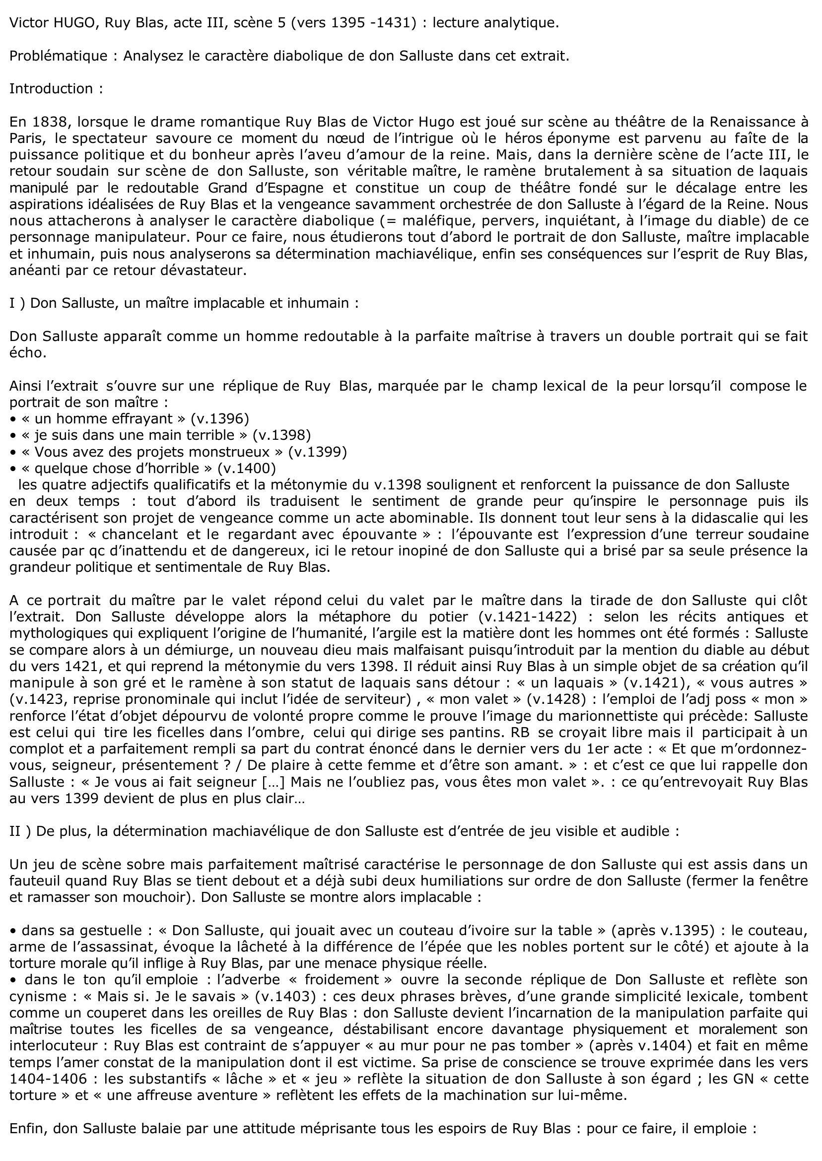 Prévisualisation du document Victor HUGO, Ruy Blas, acte III, scène 5 (vers 1395 -1431) : lecture analytique.