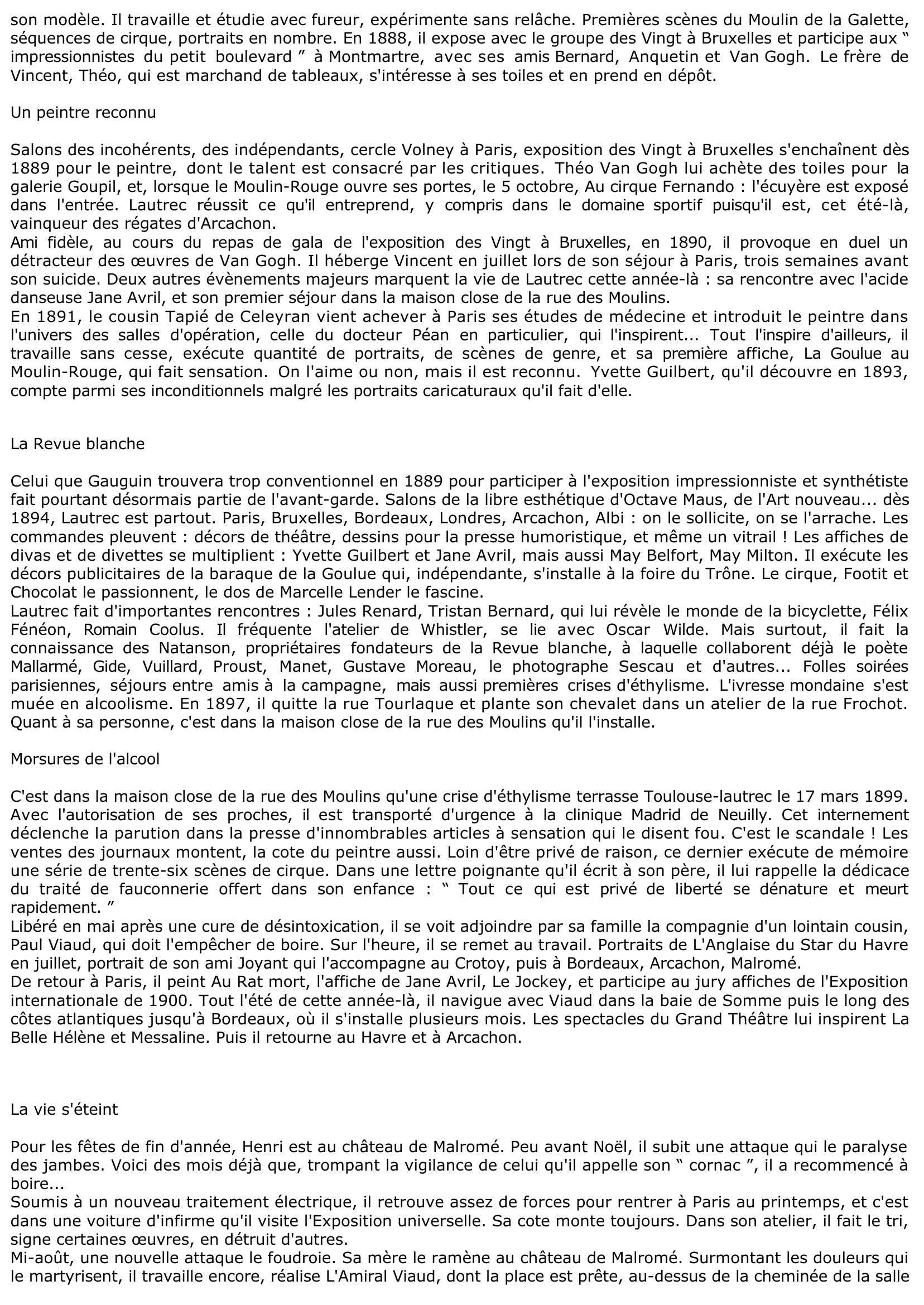 Prévisualisation du document Vie et oeuvre de Toulouse-Lautrec