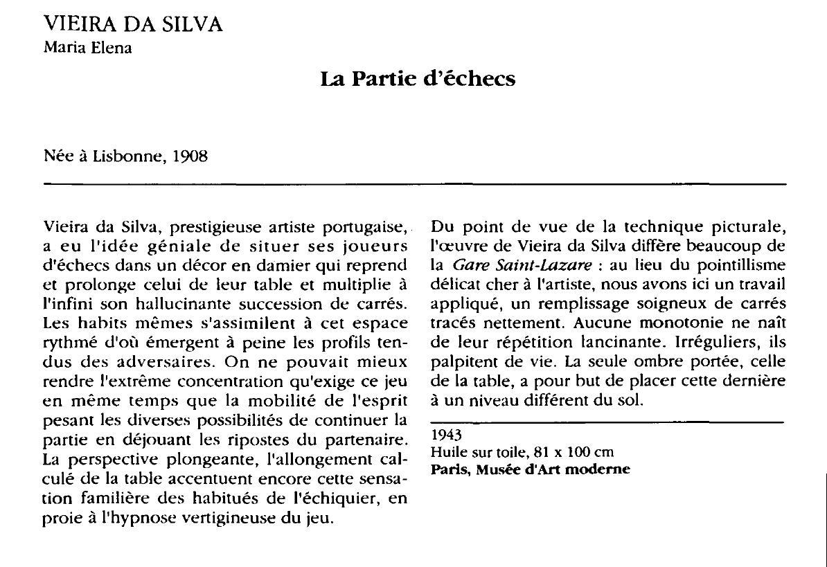 Prévisualisation du document VIEIRA DA SILVA Maria Elena : La Partie d'échecs