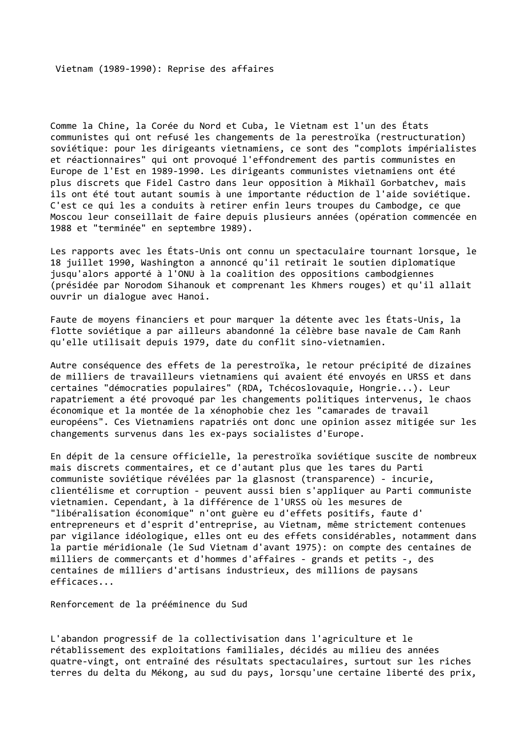 Prévisualisation du document Vietnam (1989-1990): Reprise des affaires