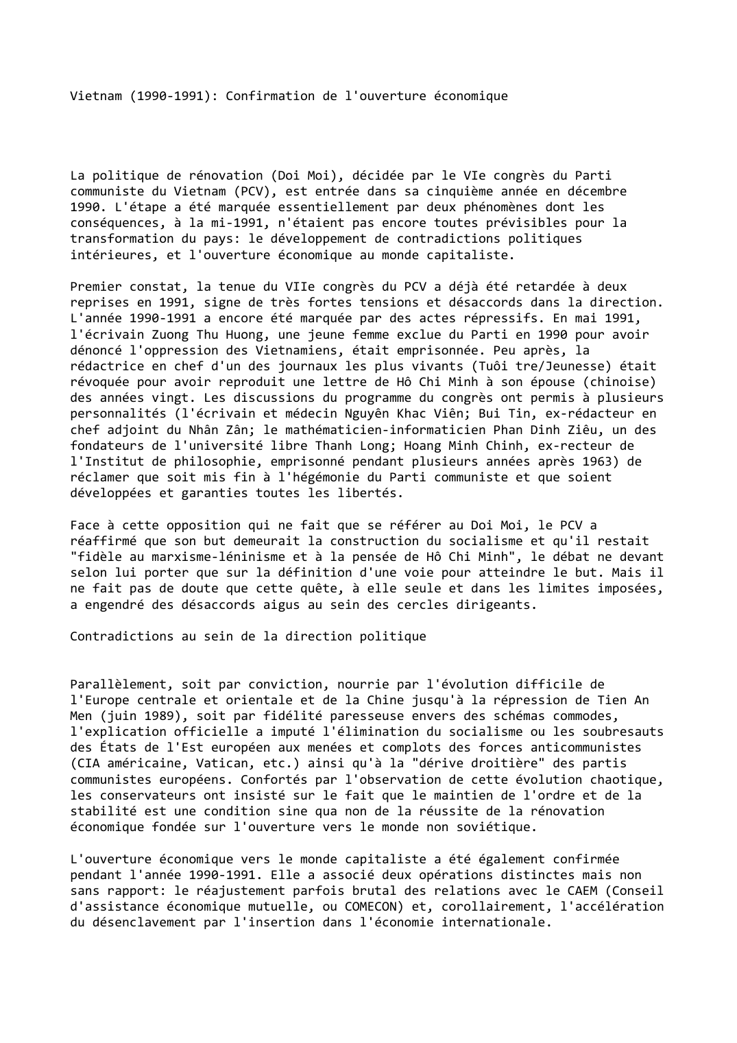 Prévisualisation du document Vietnam (1990-1991): Confirmation de l'ouverture économique