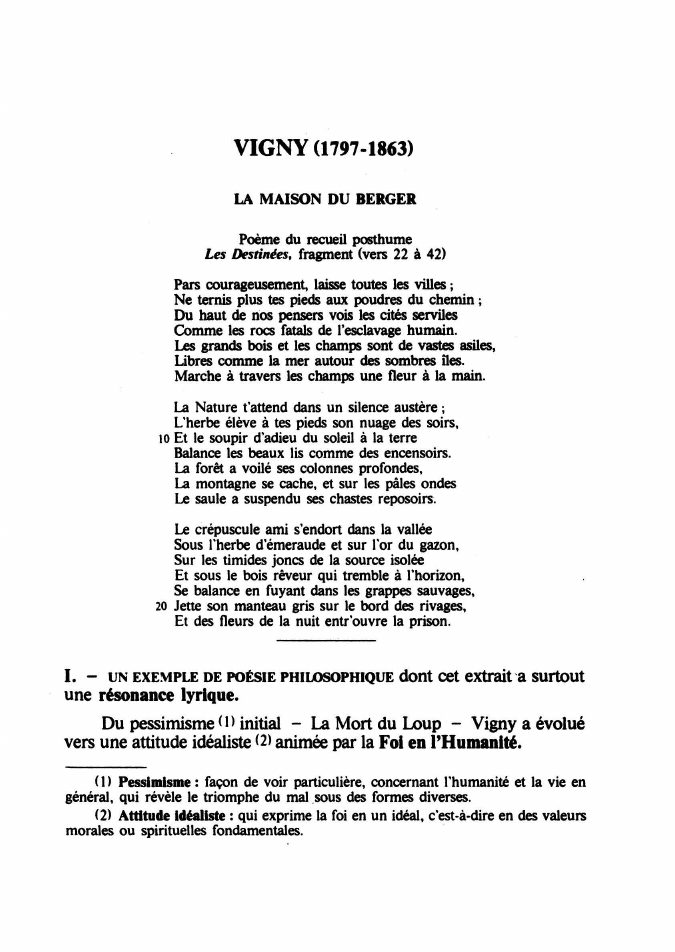 Prévisualisation du document Vigny (1797-1863) LA MAISON DU BERGER Poème du recueil posthume Les Destinées, fragment (vers 22 à 42)