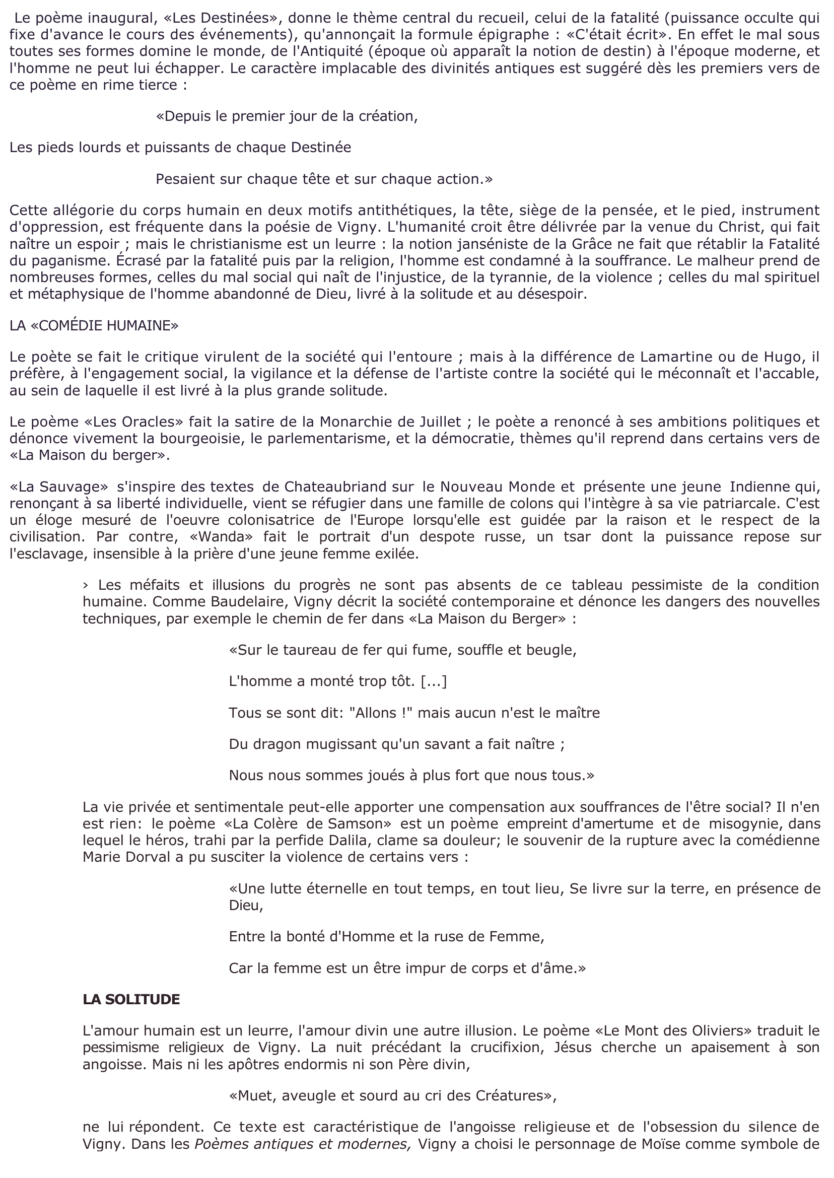 Prévisualisation du document VIGNY: Les Destinées (Fiche de lecture)