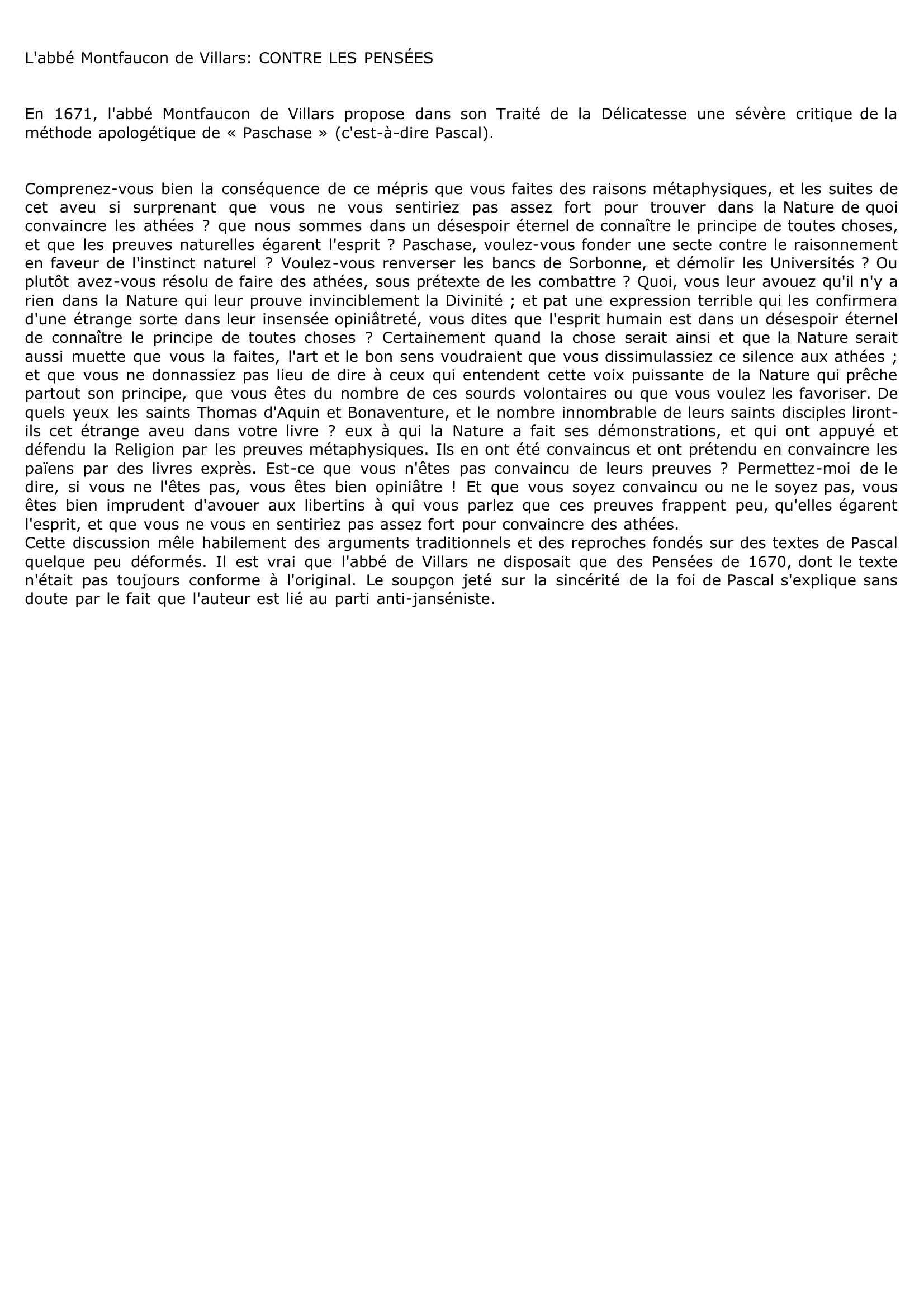 Prévisualisation du document VILLARS, Nicolas Pierre Henri II de Montfaucon, abbé de  : sa vie et son oeuvre