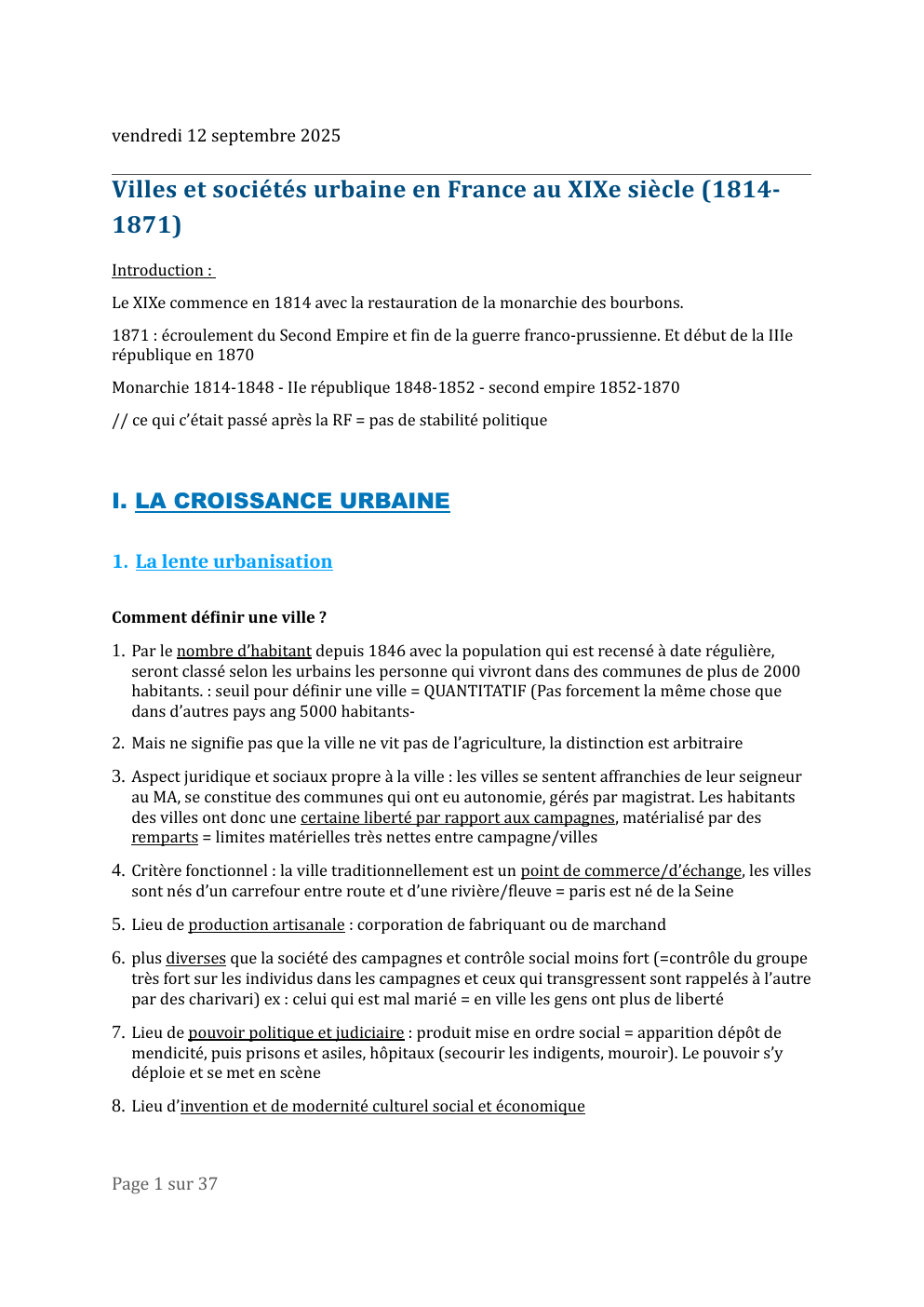 Prévisualisation du document Villes et sociétés urbaine en France au XIXème siècle