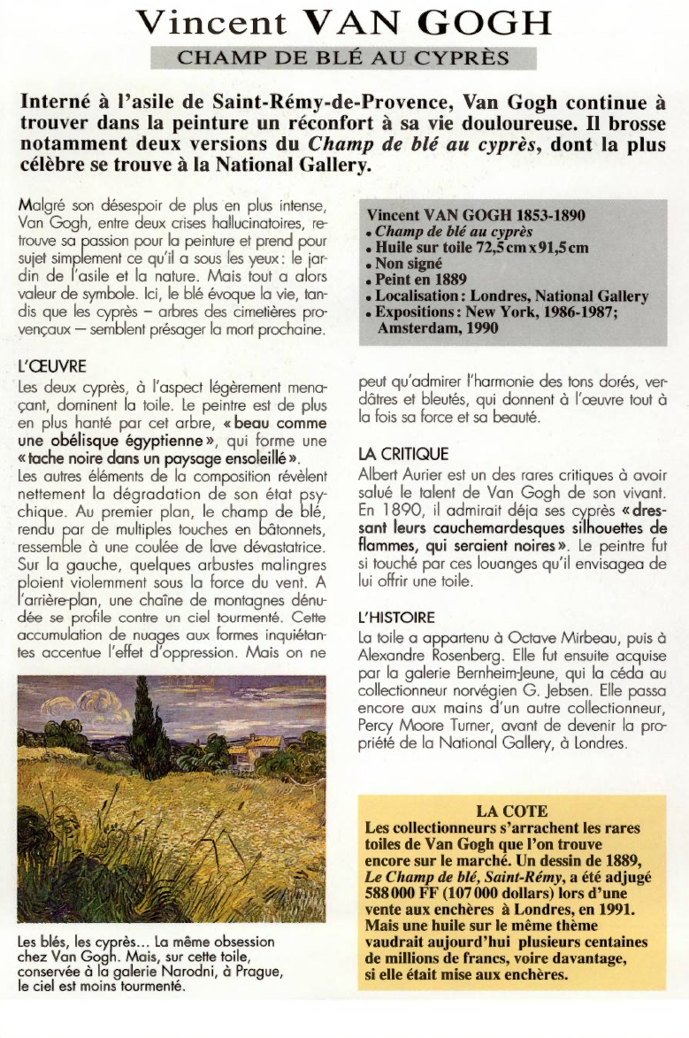 Prévisualisation du document Vincent VAN GOGH:CHAMP DE BLÉ AU CYPRÈS.