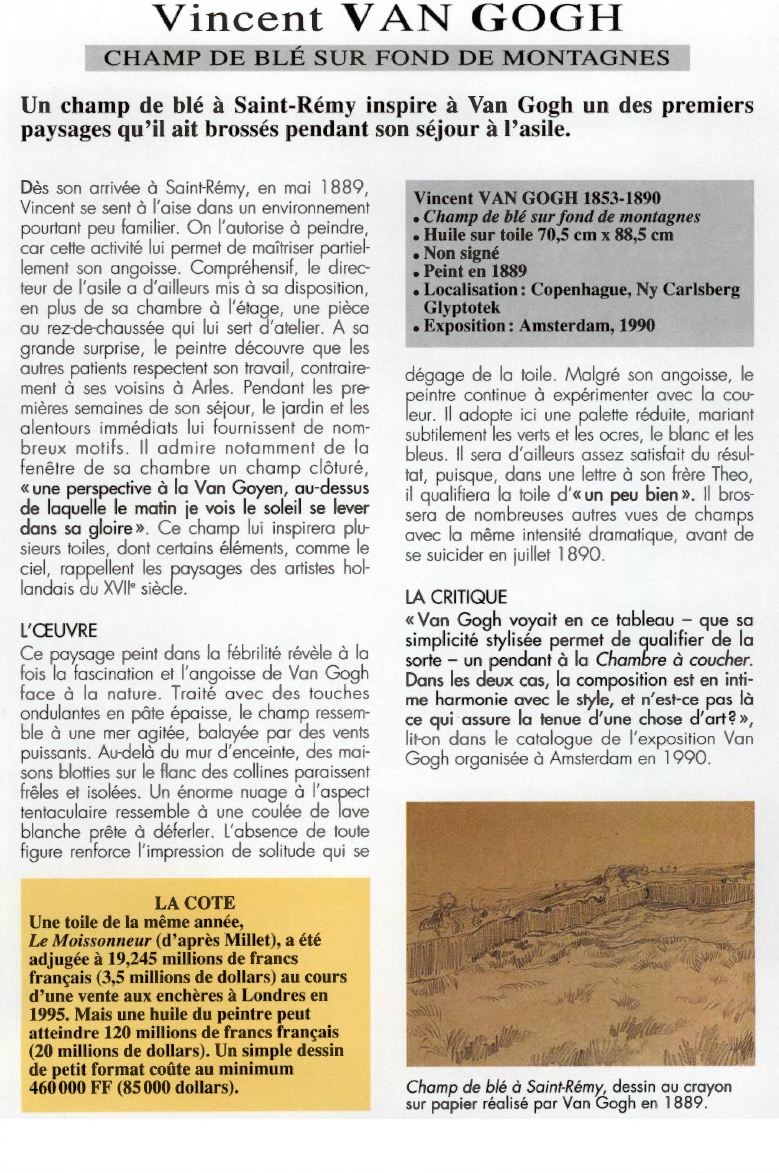 Prévisualisation du document Vincent VAN GOGH:CHAMP DE BLÉ SUR FOND DE MONTAGNES.