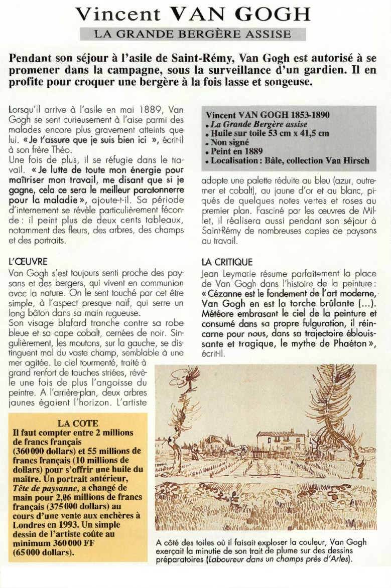 Prévisualisation du document Vincent VAN GOGH:LA GRANDE BERGÈRE ASSISE.
