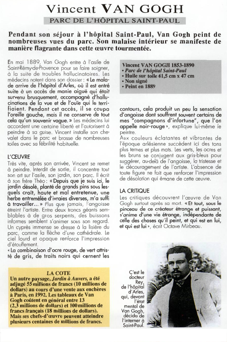 Prévisualisation du document Vincent VAN GOGH:PARC DE L'HÔPITAL SAINT-PAUL.