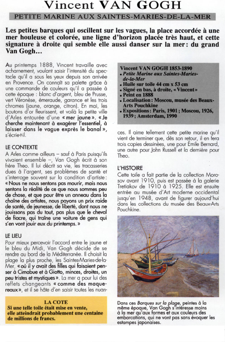 Prévisualisation du document Vincent VAN GOGH:PETITE MARINE AUX SAINTES-MARIES-DE-LA-MER.
