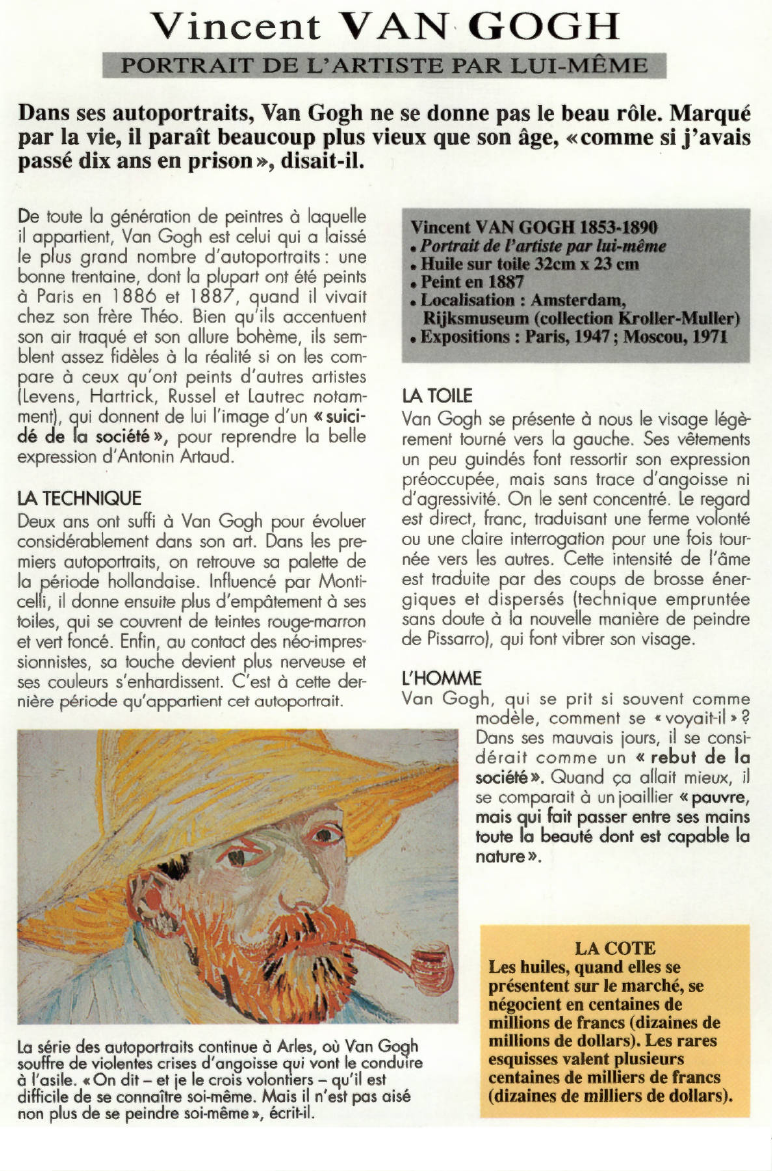 Prévisualisation du document Vincent VAN GOGH:PORTRAIT DE L'ARTISTE PAR LUI-MÊME.