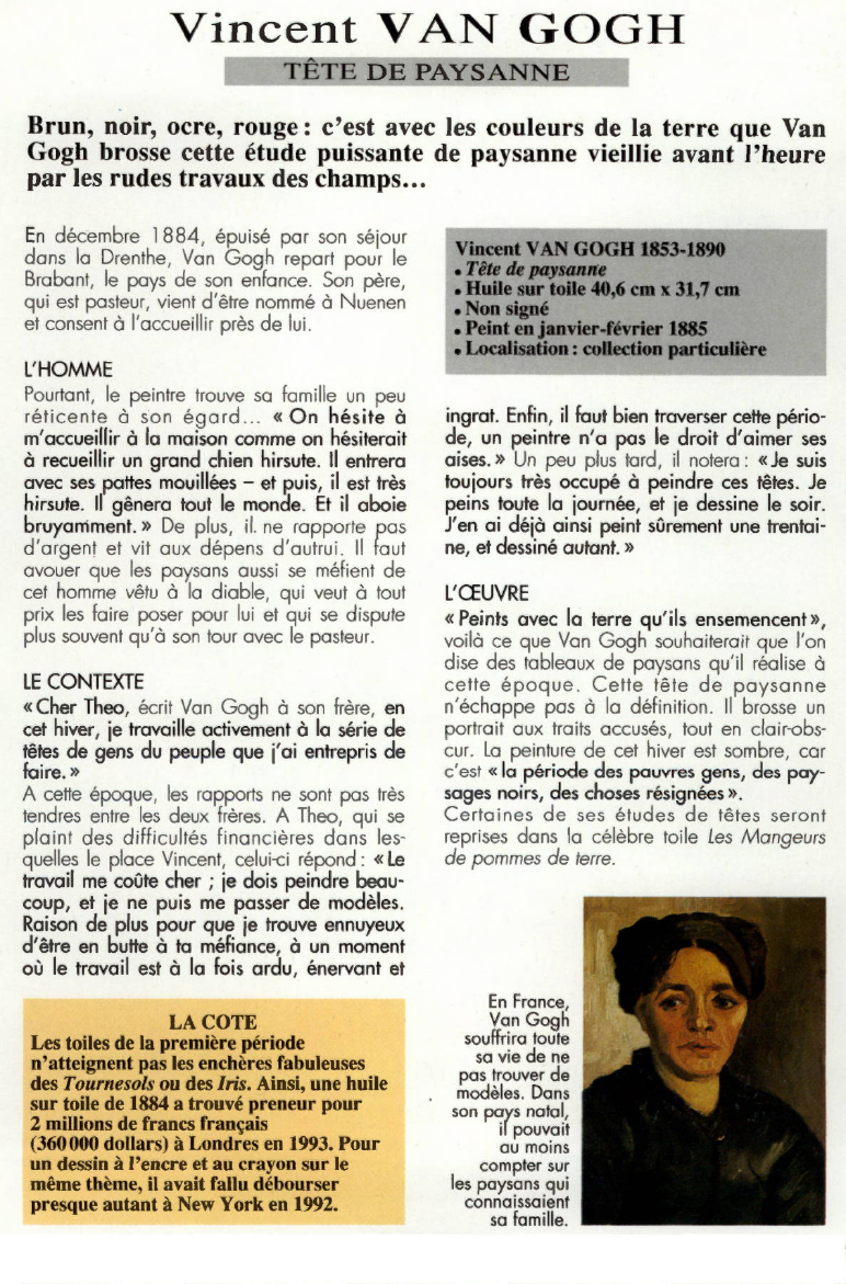Prévisualisation du document Vincent VAN GOGH:TÊTE DE PAYSANNE.