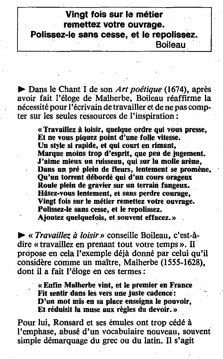 Prévisualisation du document « Vingt fois sur le métier remettez votre ouvrage. » Boileau, L'Art poétique. Commentez cette citation.