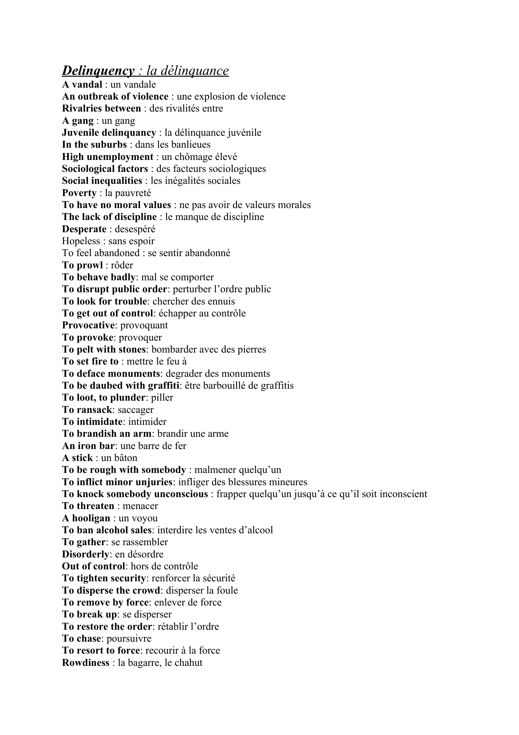 Prévisualisation du document VIOLENCE : La violence
Offences : les délits
To have a clean