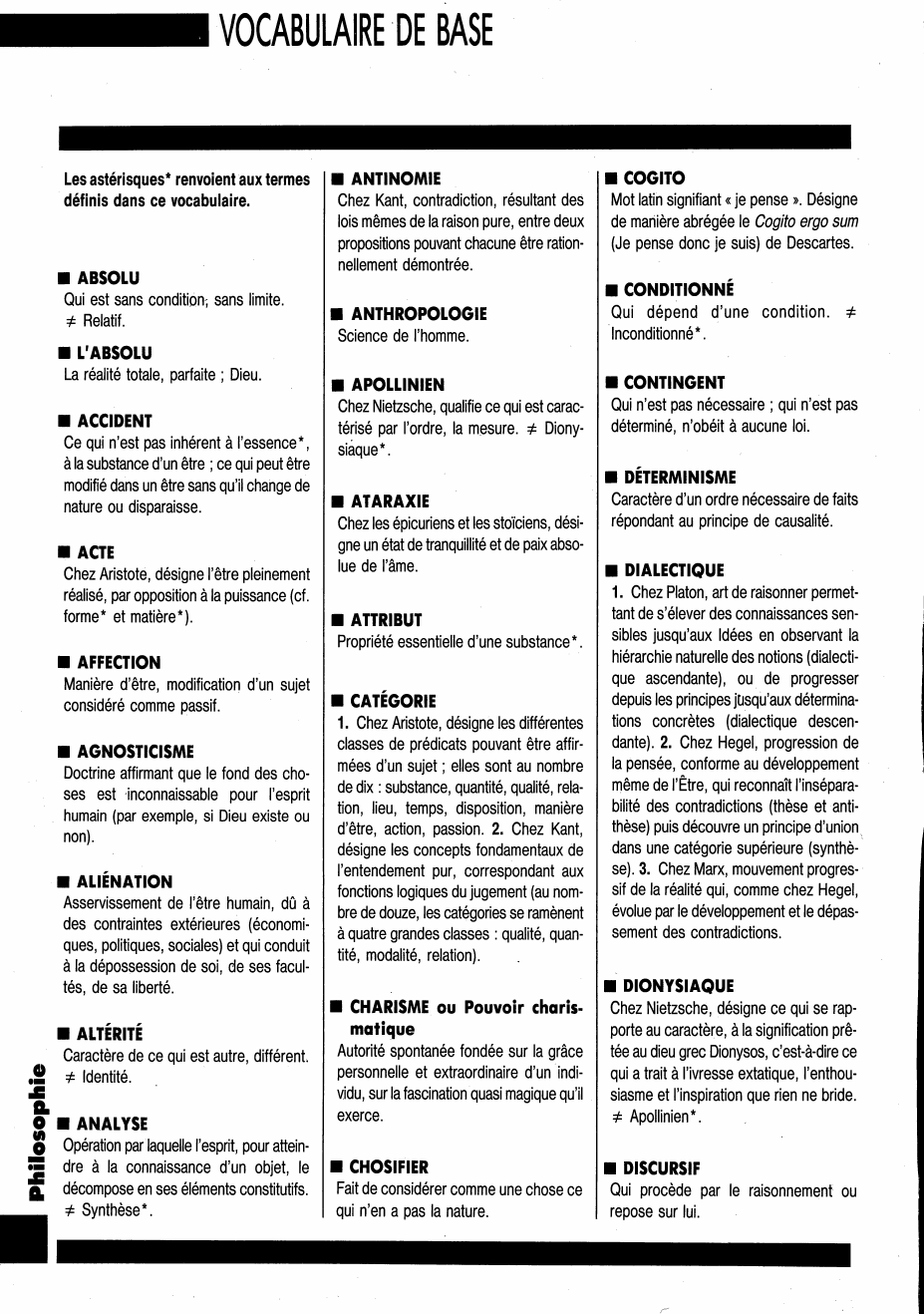 Prévisualisation du document VOCABULAIRE DE BASE
■EMPIRIQUE
Qui se fonde sur l'expérience et non sur ·
un savoir théorique.
■ENTENDEMENT
1. Faculté de...