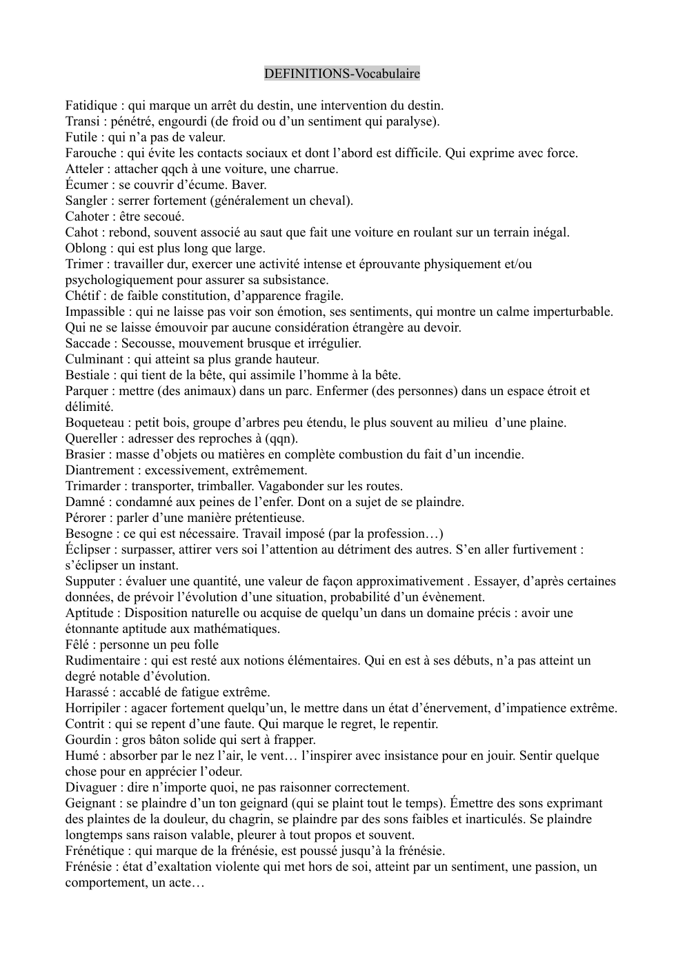 Prévisualisation du document Vocabulaire français