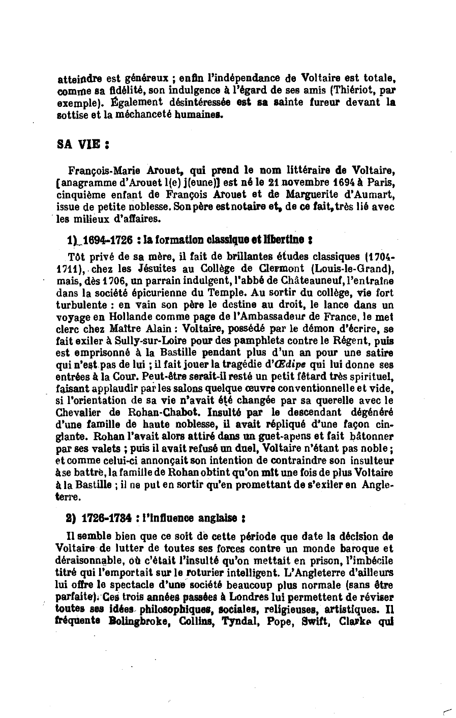 Prévisualisation du document VOLTAIRE : 1694-1778. VIE ET OEUVRE