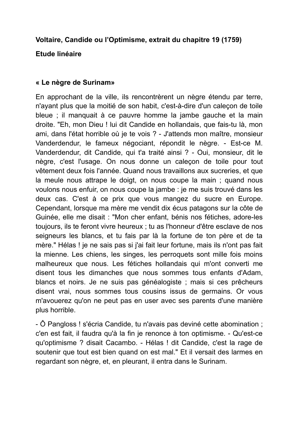 Prévisualisation du document VOLTAIRE Candide - extrait chapitre 19 « Le nègre de Surinam»