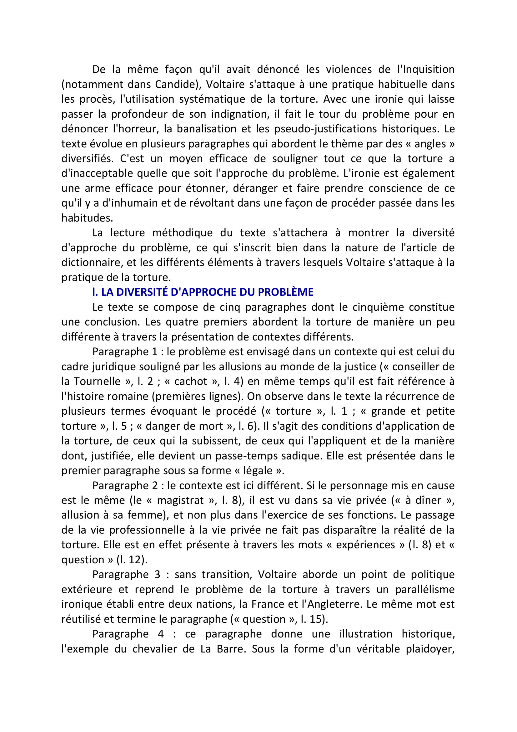Prévisualisation du document VOLTAIRE - DICTIONNAIRE PHILOSOPHIQUE  Article « Torture » - Lecture méthodique