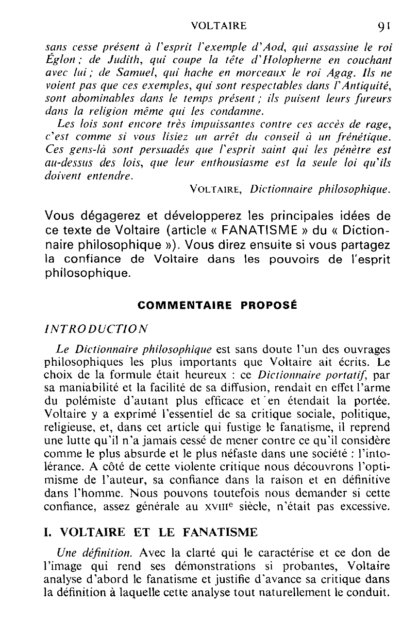 Prévisualisation du document VOLTAIRE, Dictionnaire philosophique. FANATISME - commentaire