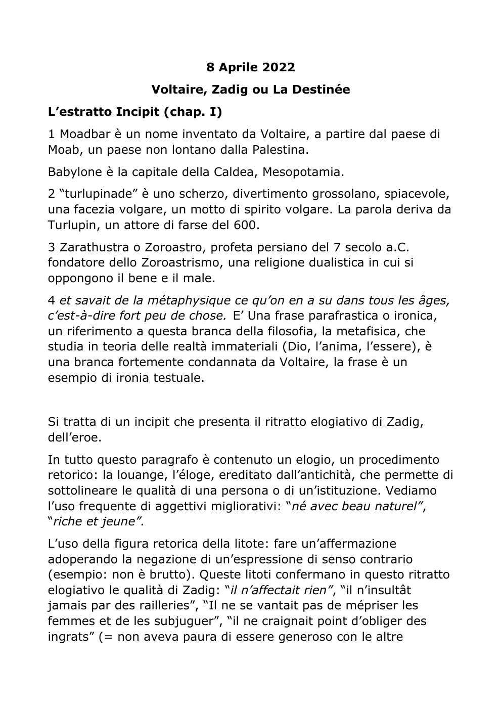 Prévisualisation du document Voltaire, Zadig ou La Destinée L’estratto Incipit (chap. I)