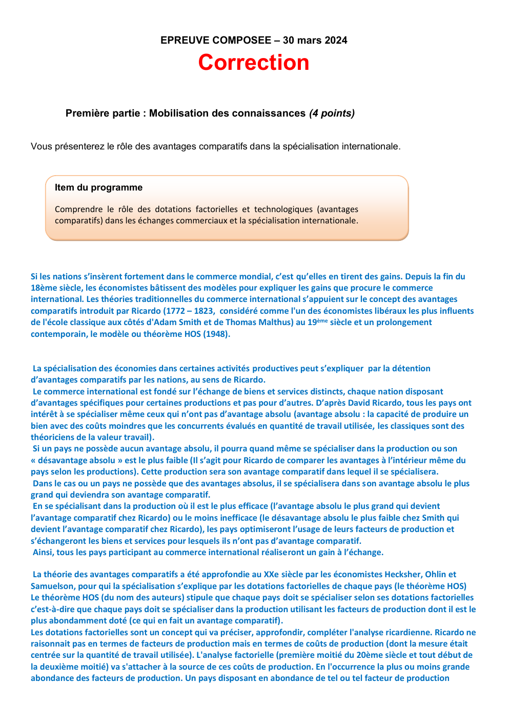 Prévisualisation du document Vous présenterez le rôle des avantages comparatifs dans la spécialisation internationale.