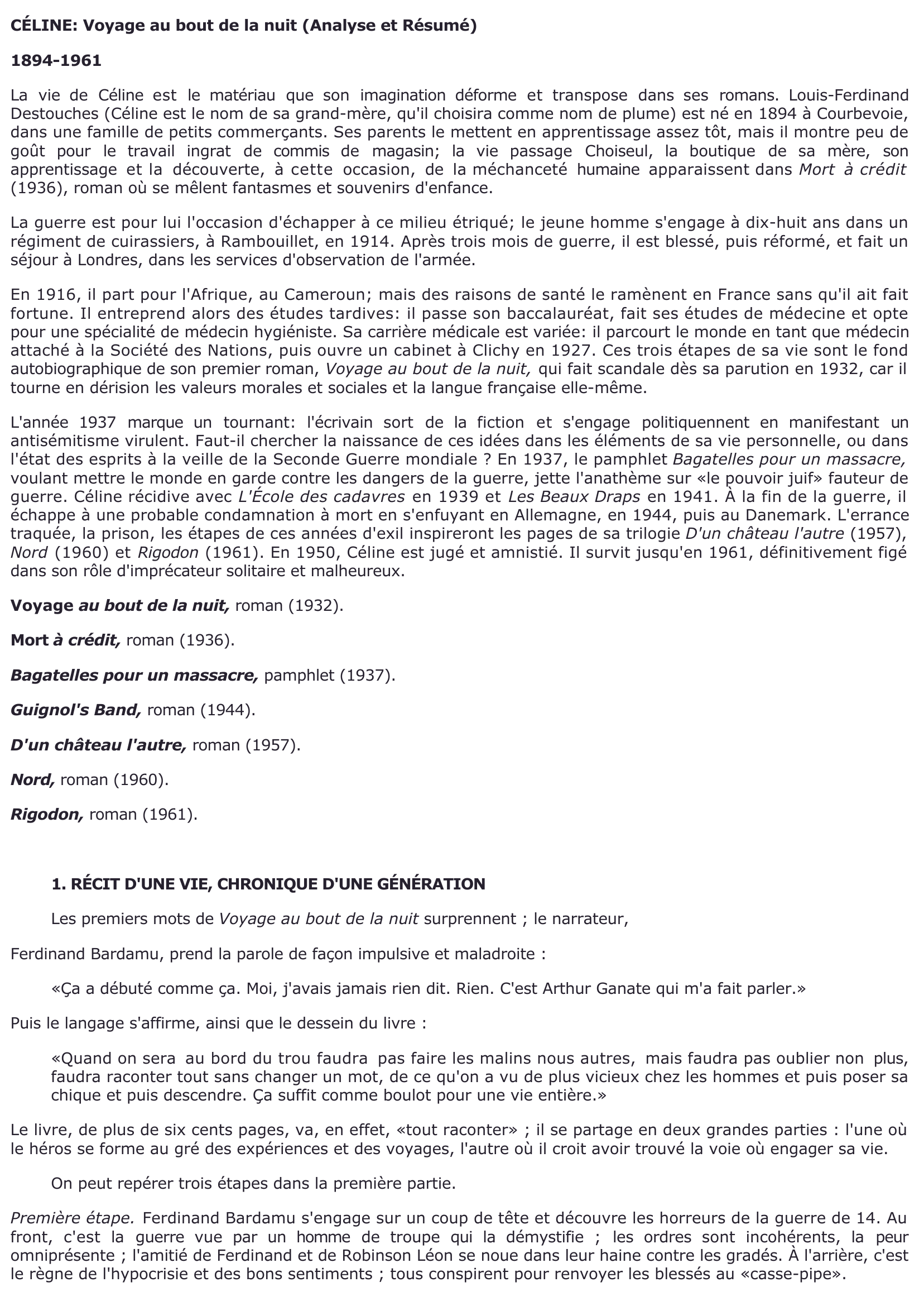 Prévisualisation du document VOYAGE AU BOUT DE LA NUIT Louis-Ferdinand Céline