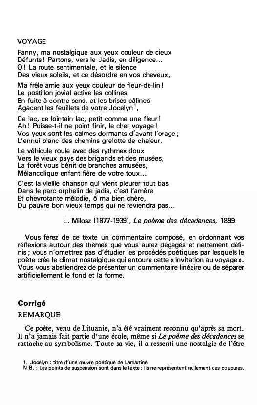 Prévisualisation du document VOYAGE - L. Milosz (1877-1939), Le poème des décadences, 1899.
