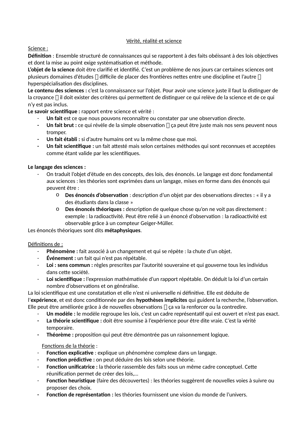 Prévisualisation du document Vérité, réalité et scienceScience :Définition :