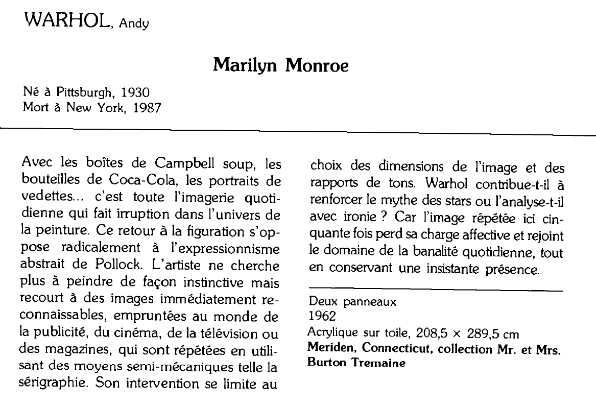 Prévisualisation du document WARHOL, Andy: Marilyn Monroe
