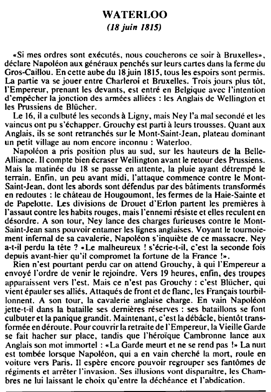 Prévisualisation du document WATERLOO(18 juin 1815) - HISTOIRE.