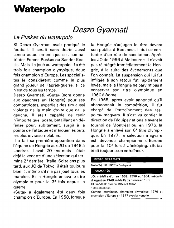 Prévisualisation du document Waterpolo:Deszo Gyarmati (sports).