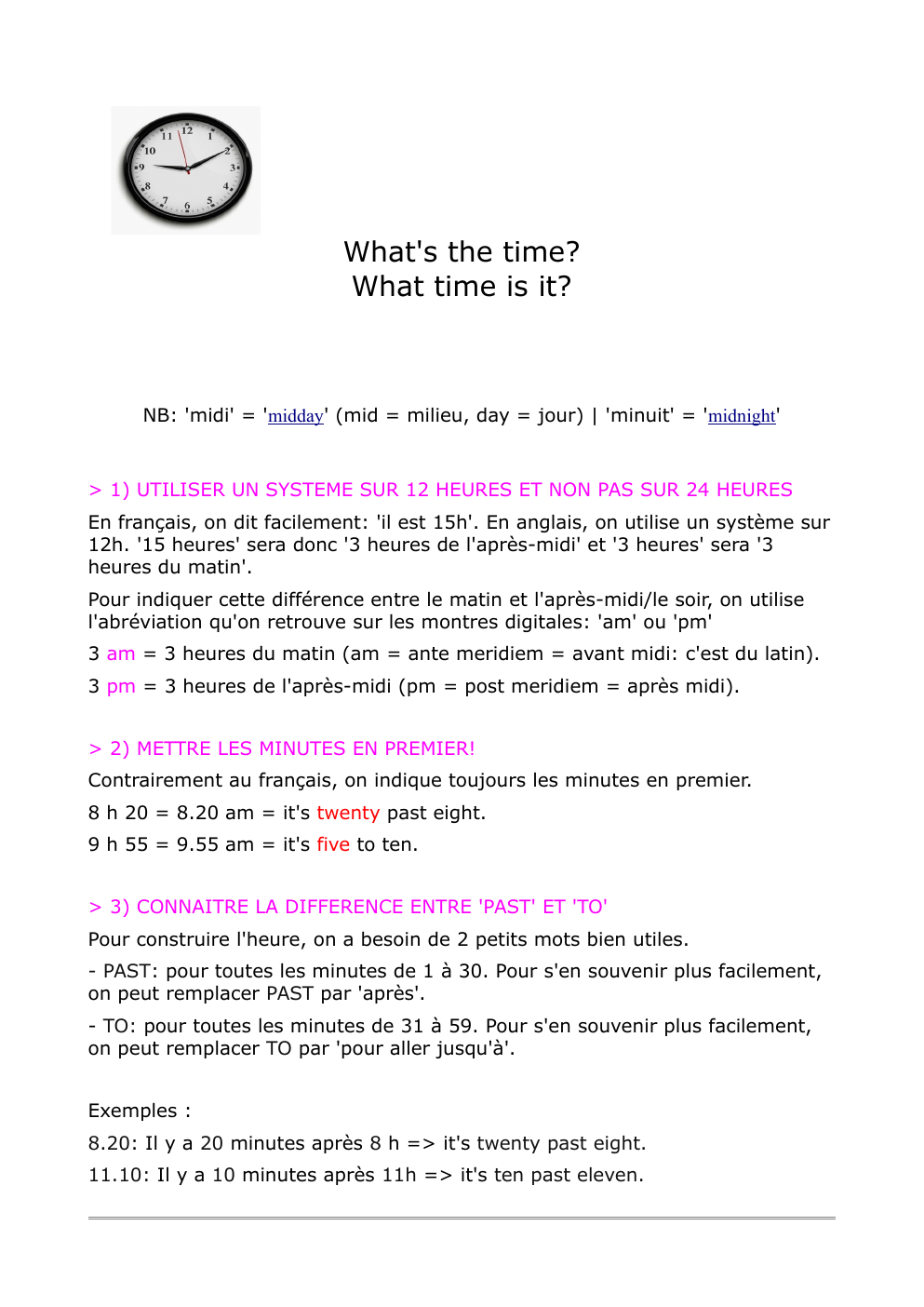 Prévisualisation du document What time is it ?