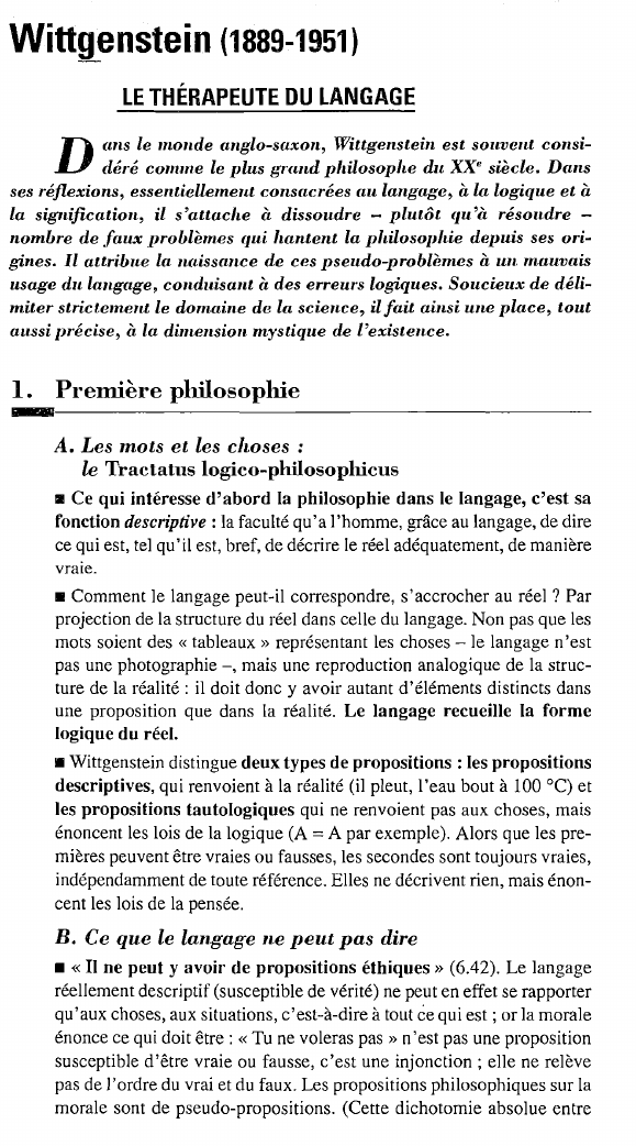 Prévisualisation du document Wittgenstein (1889-1951): LE THÉRAPEUTE DU LANGAGE