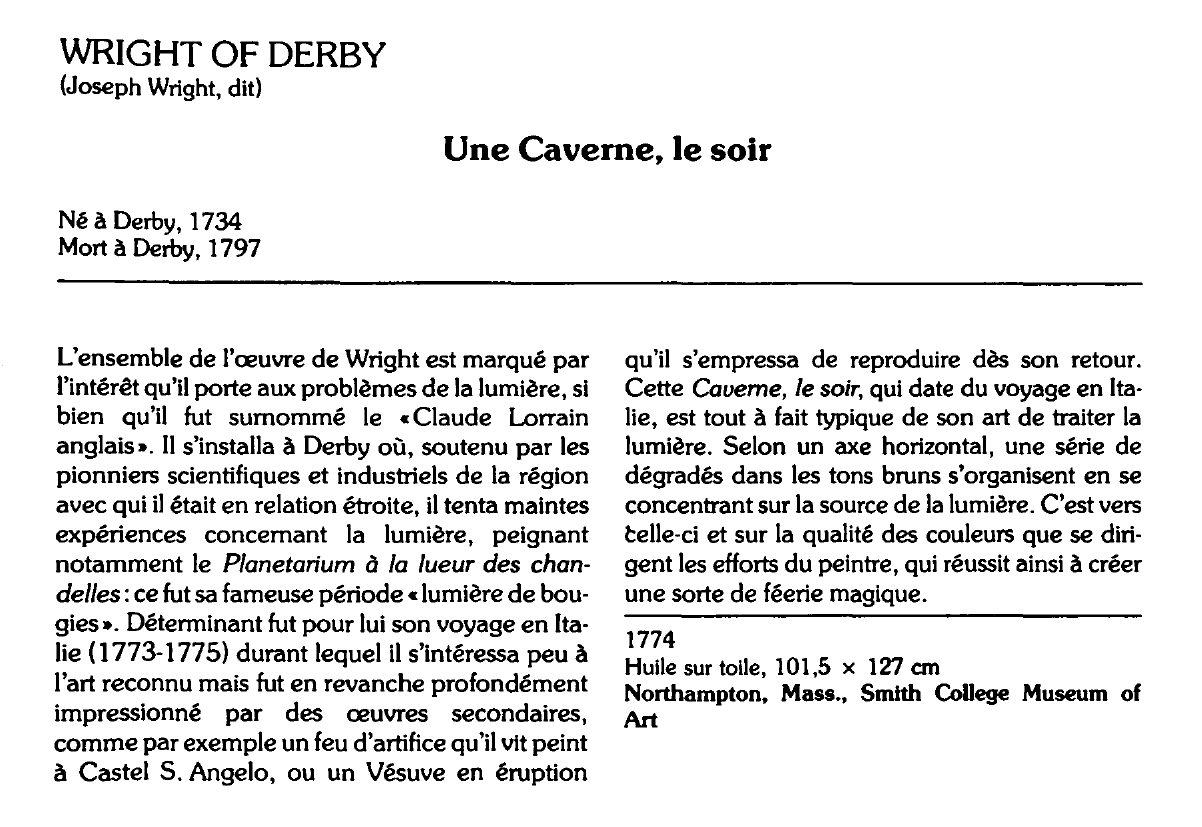 Prévisualisation du document WRIGHT OF DERBY (Joseph Wright, dit) : Une Caverne, le soir
