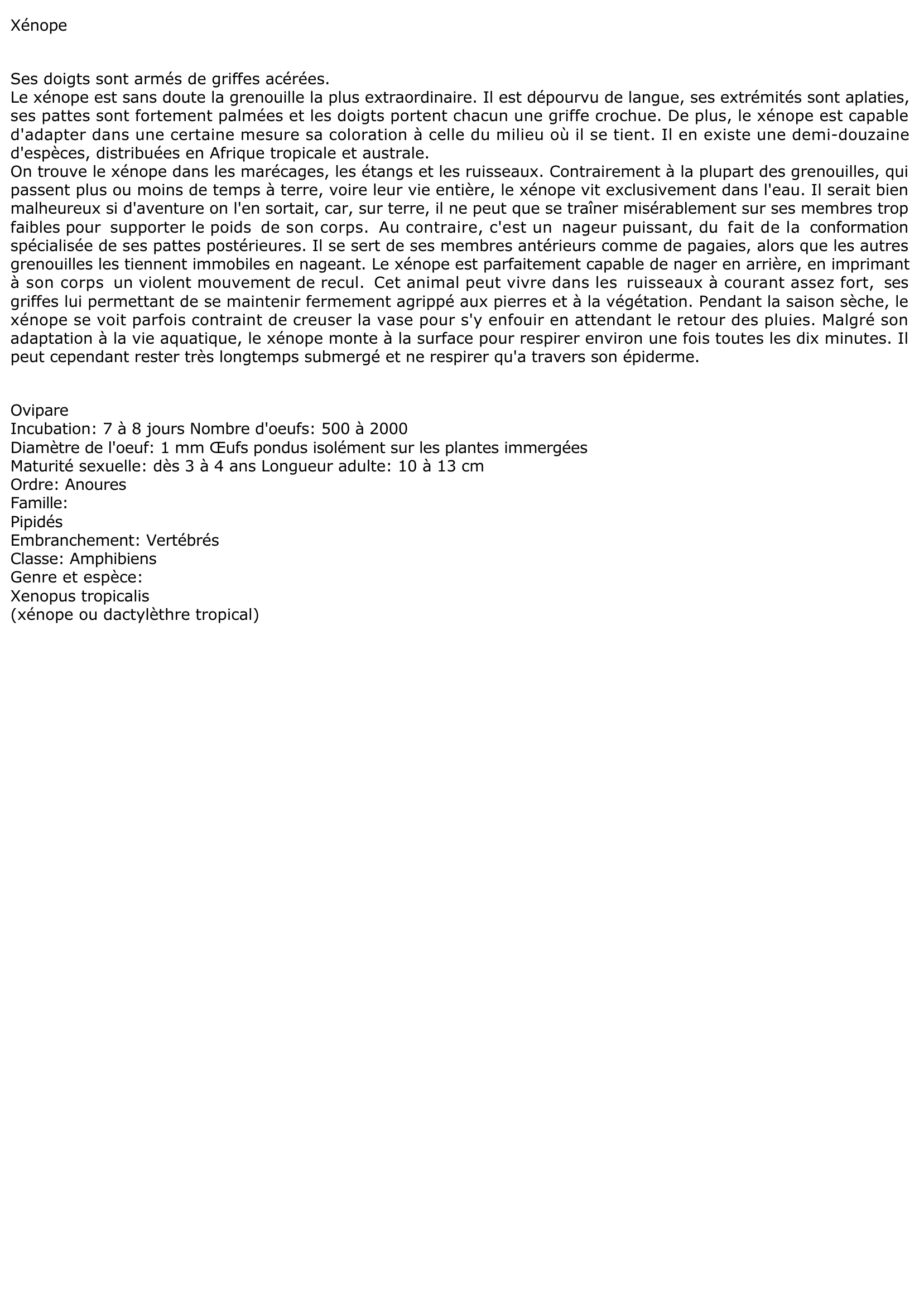 Prévisualisation du document Xénope